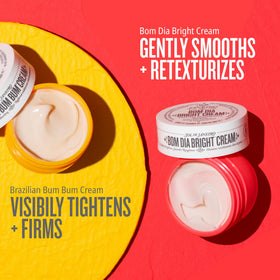 Sol de Janeiro Bom Dia Bright Cream lid detail emphasizing lightweight formula