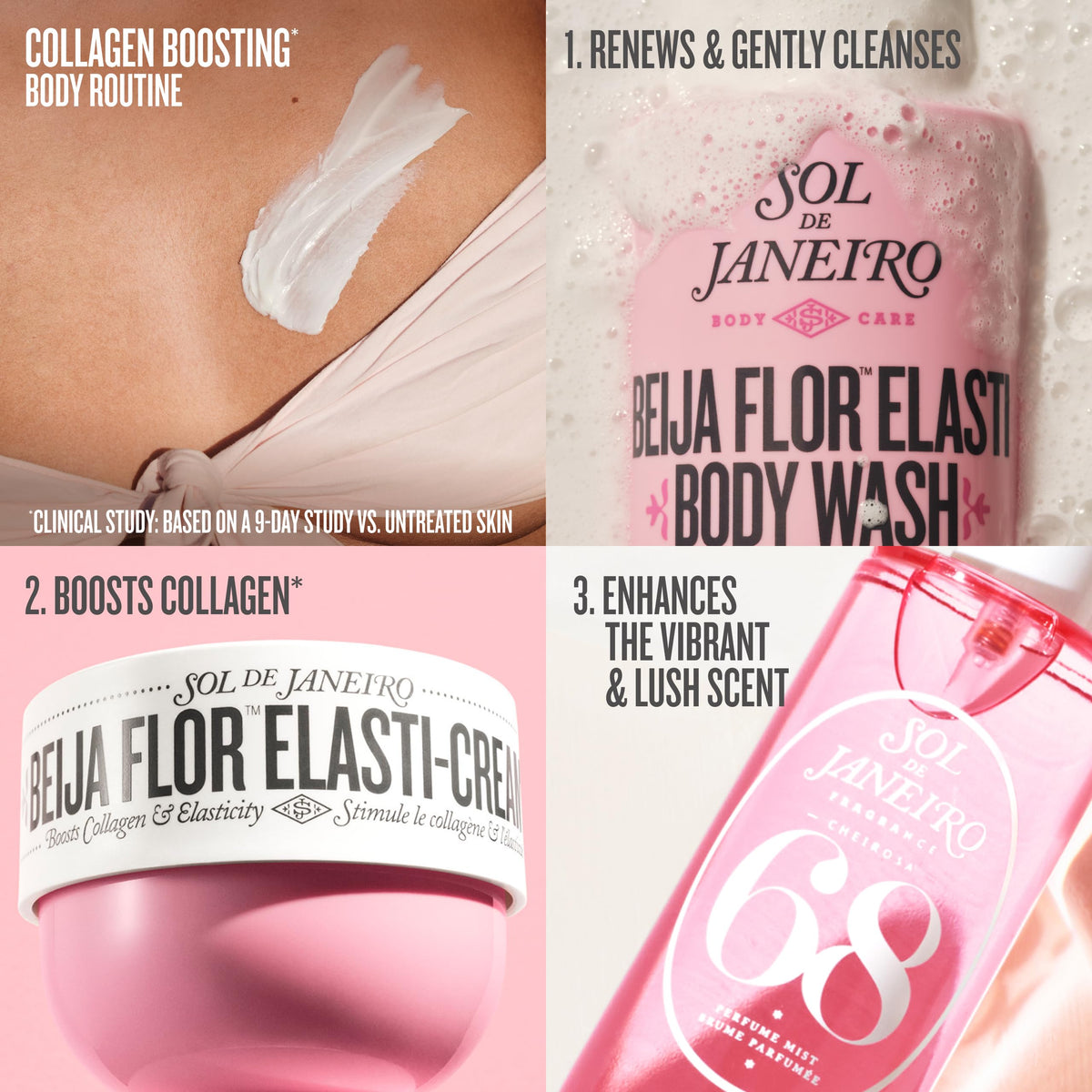 Sol de Janeiro bottle in bathroom setting demonstrating daily ritual benefit