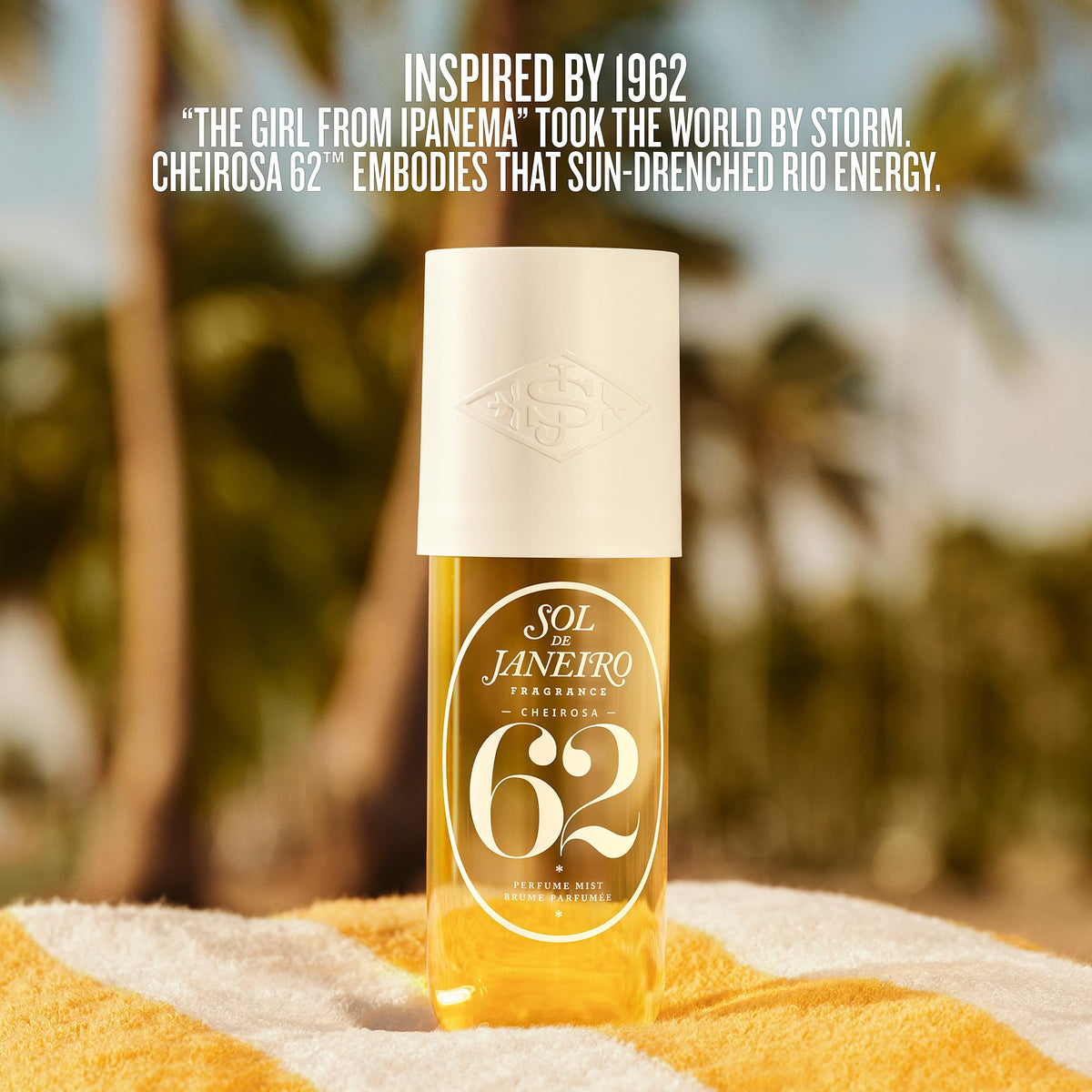 Sol de Janeiro bottle next to a hand indicating 240mL scale benefit: generous, travel-friendly volume