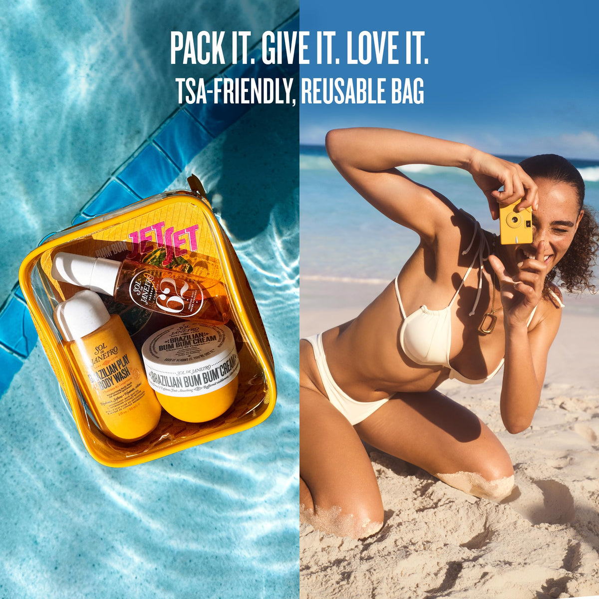 Sol de Janeiro bottles displayed size comparison for carry-on compliance benefit