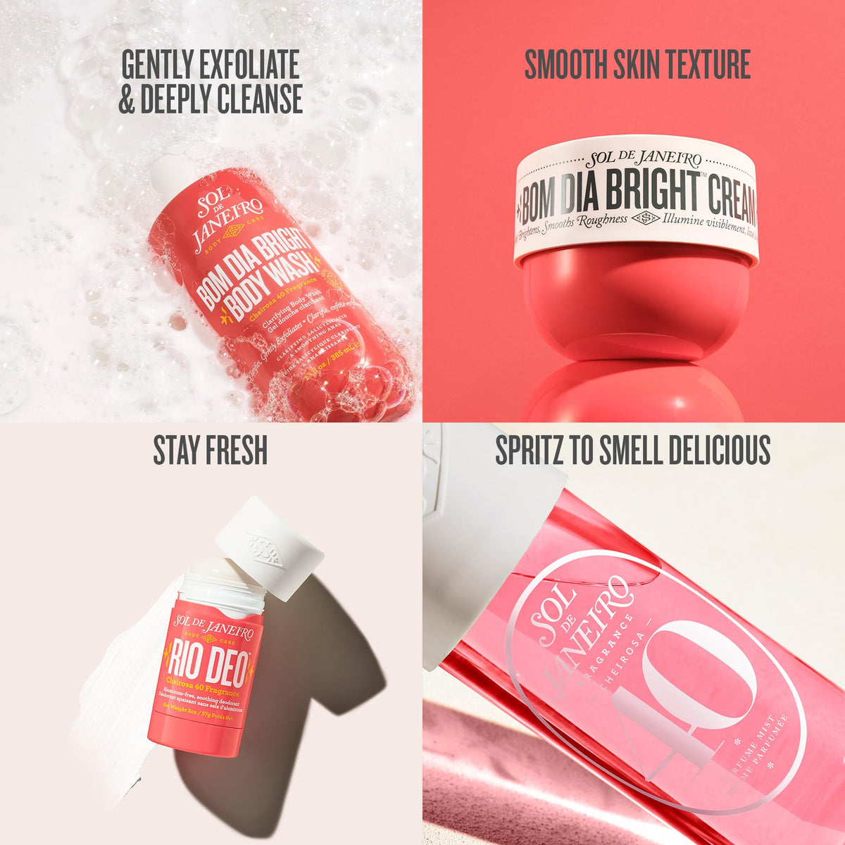 Sol de Janeiro bottle close-up showing glossy texture and silky skin benefit