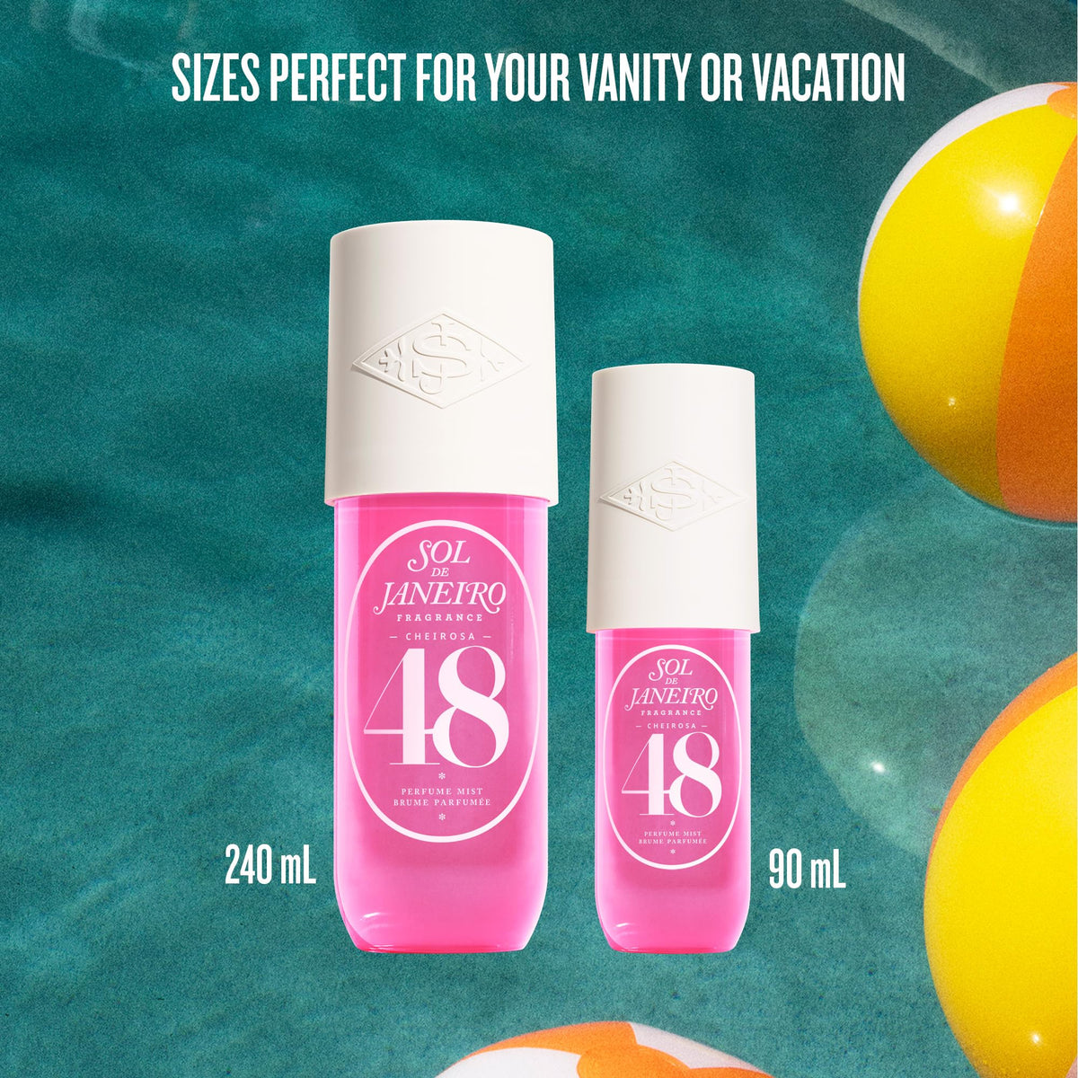 Sol de Janeiro bottle styled on a beach towel evoking tropical, sunny vibes