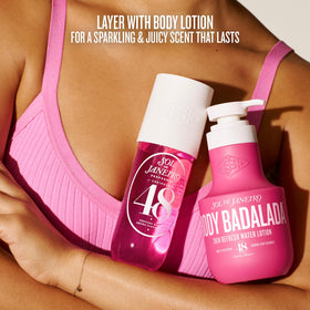 Sol de Janeiro bottle beside travel kit showing TSA-friendly travel convenience benefit