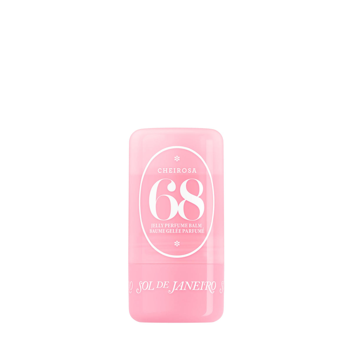 Sol de Janeiro front view of Cheirosa 68 stick showing compact design and vibrant packaging benefit portable fragrance