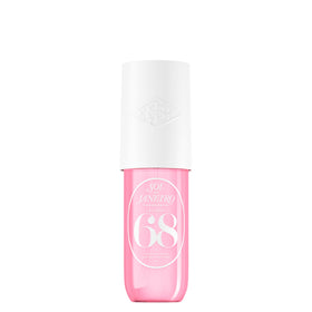 Sol de Janeiro travel bottle front view showing compact size and colorful label benefit: easy portability