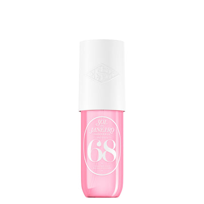 Sol de Janeiro travel bottle front view showing compact size and colorful label benefit: easy portability
