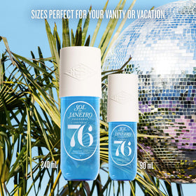 Sol de Janeiro refill pouring into travel atomizer demonstrating easy decanting benefit: travel-ready