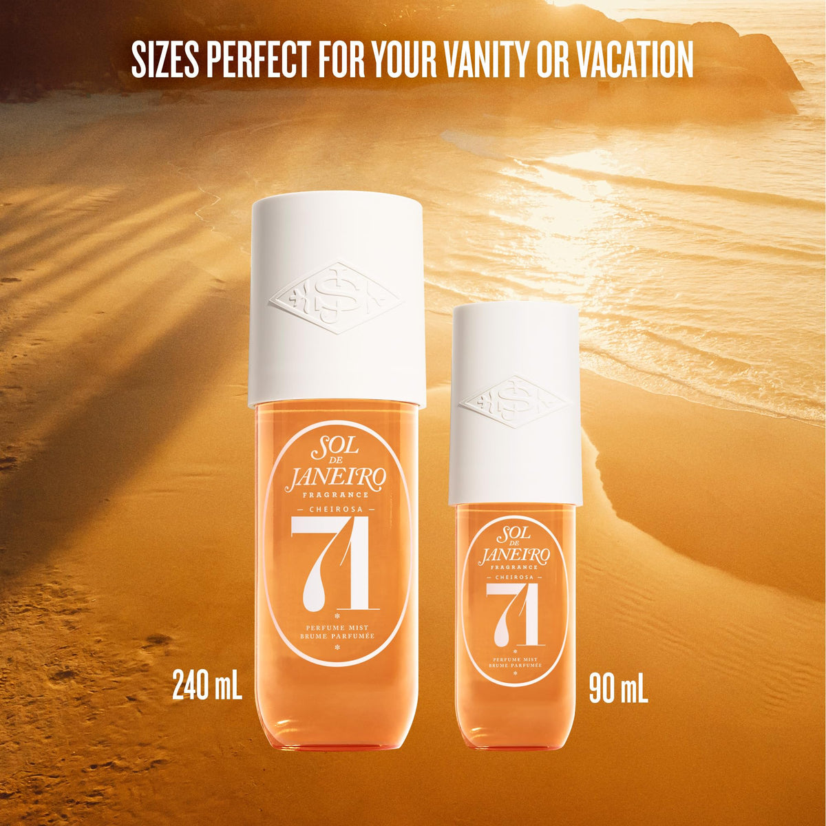 Sol de Janeiro bottle in beach bag lifestyle scene suggesting everyday portability