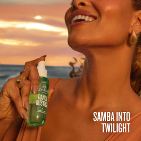 Sol de Janeiro mist applied to hair mid-lengths to add fragrance and shine