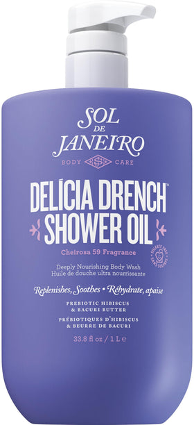 Sol de Janeiro front packaging showing 1L pump and brand, highlights value