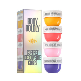 Sol de Janeiro discovery set front packaging showing four minis and branding for easy gifting