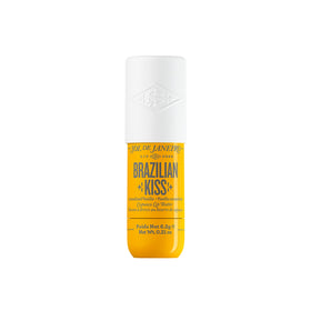 Sol de Janeiro front jar hydrating lip butter shows packaging and glossy effect