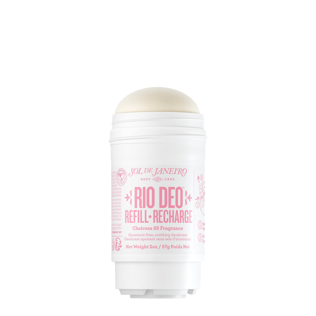 Sol de Janeiro front packaging showing refill cartridge and brand benefit