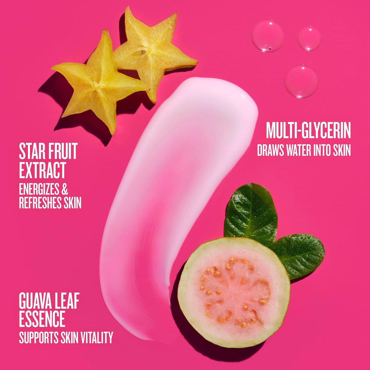 Sol de Janeiro ingredients layout with guava and star fruit showing antioxidant hydration
