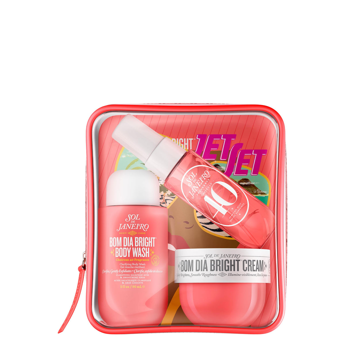 Sol de Janeiro front packaging shows compact travel kit and bright look benefit
