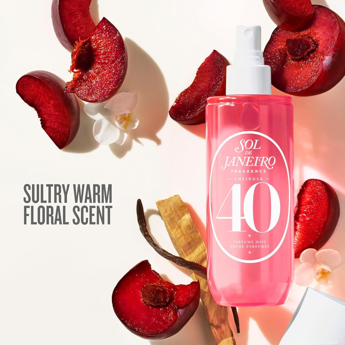 Sol de Janeiro mist spray in use on hair delivering lightweight fragrance