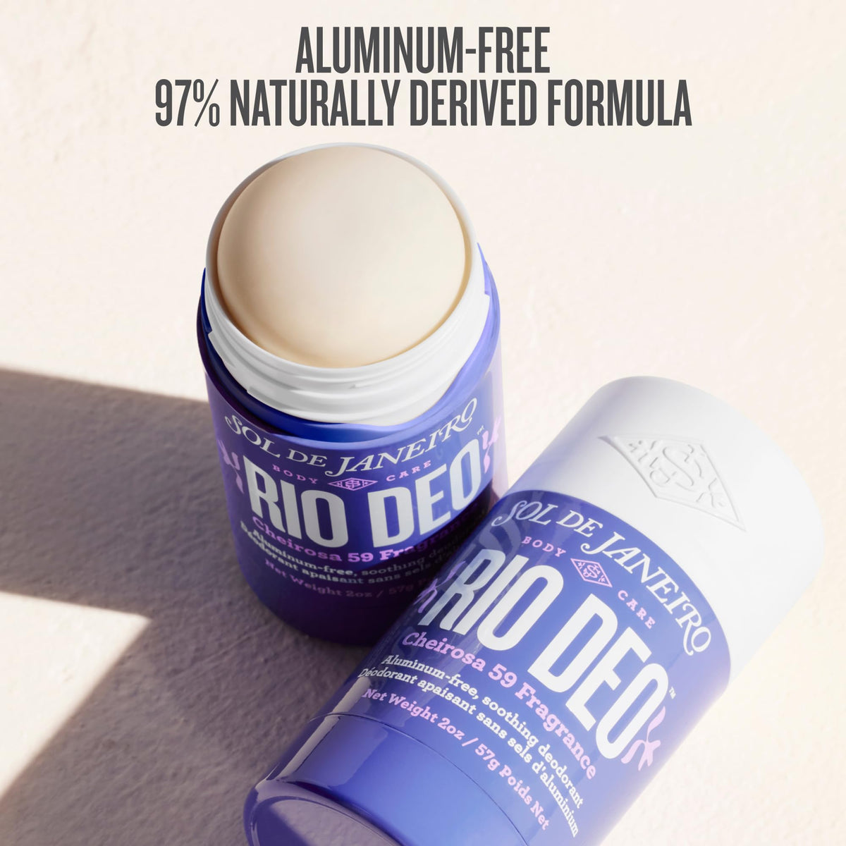 Sol de Janeiro open stick top view revealing smooth deodorant surface and ready-to-use freshness