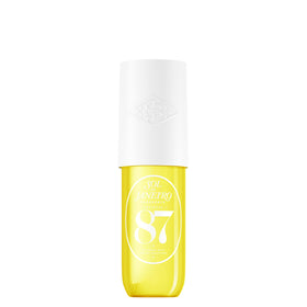 Sol de Janeiro front packaging showing compact travel bottle and sunny design benefit: easy carry