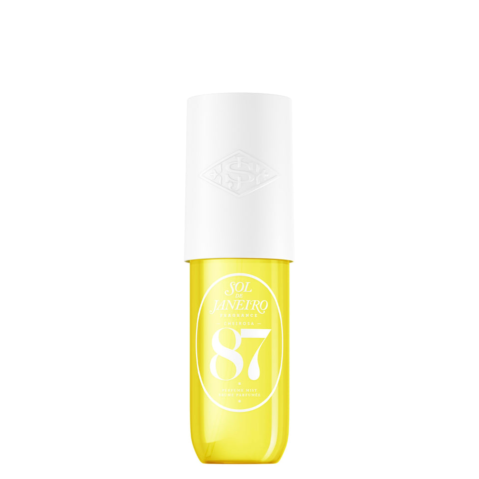 Sol de Janeiro front packaging showing compact travel bottle and sunny design benefit: easy carry