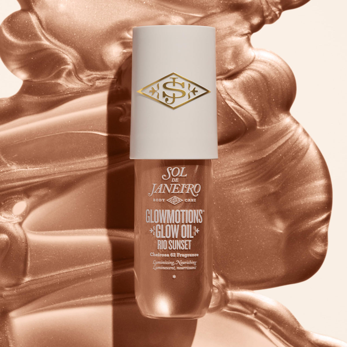 Sol de Janeiro wrist swatch in sunlight revealing champagne shimmer