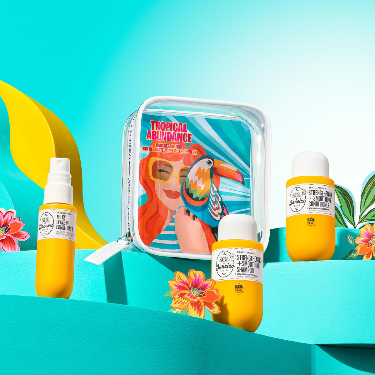 Sol de Janeiro travel trio beside passport to show TSA-friendly convenience