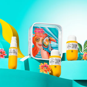 Sol de Janeiro travel trio beside passport to show TSA-friendly convenience