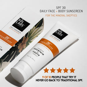 SOL LABS sunscreen spread on hand to show blendability and no white cast