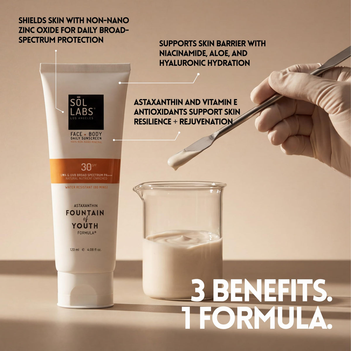 SOL LABS tube staged with sunglasses conveying daily on-the-go sun care