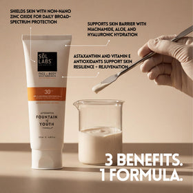 SOL LABS tube staged with sunglasses conveying daily on-the-go sun care