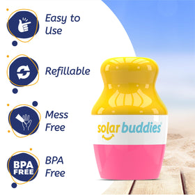 Solar Buddies fill-neck showing clear 100ml indicator for carry-on compliance benefit