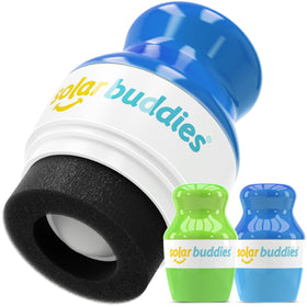 Solar Buddies front view duo showing green and blue applicators and lid for clean storage