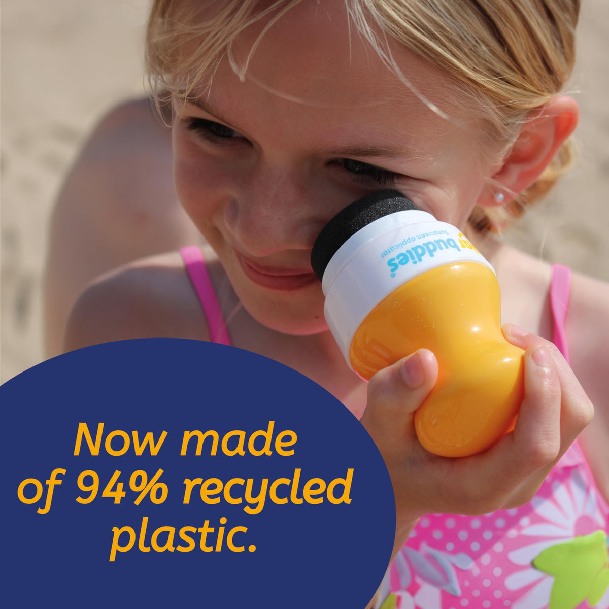 Solar Buddies applicator used on child's arm for fast mess-free sunscreen benefit