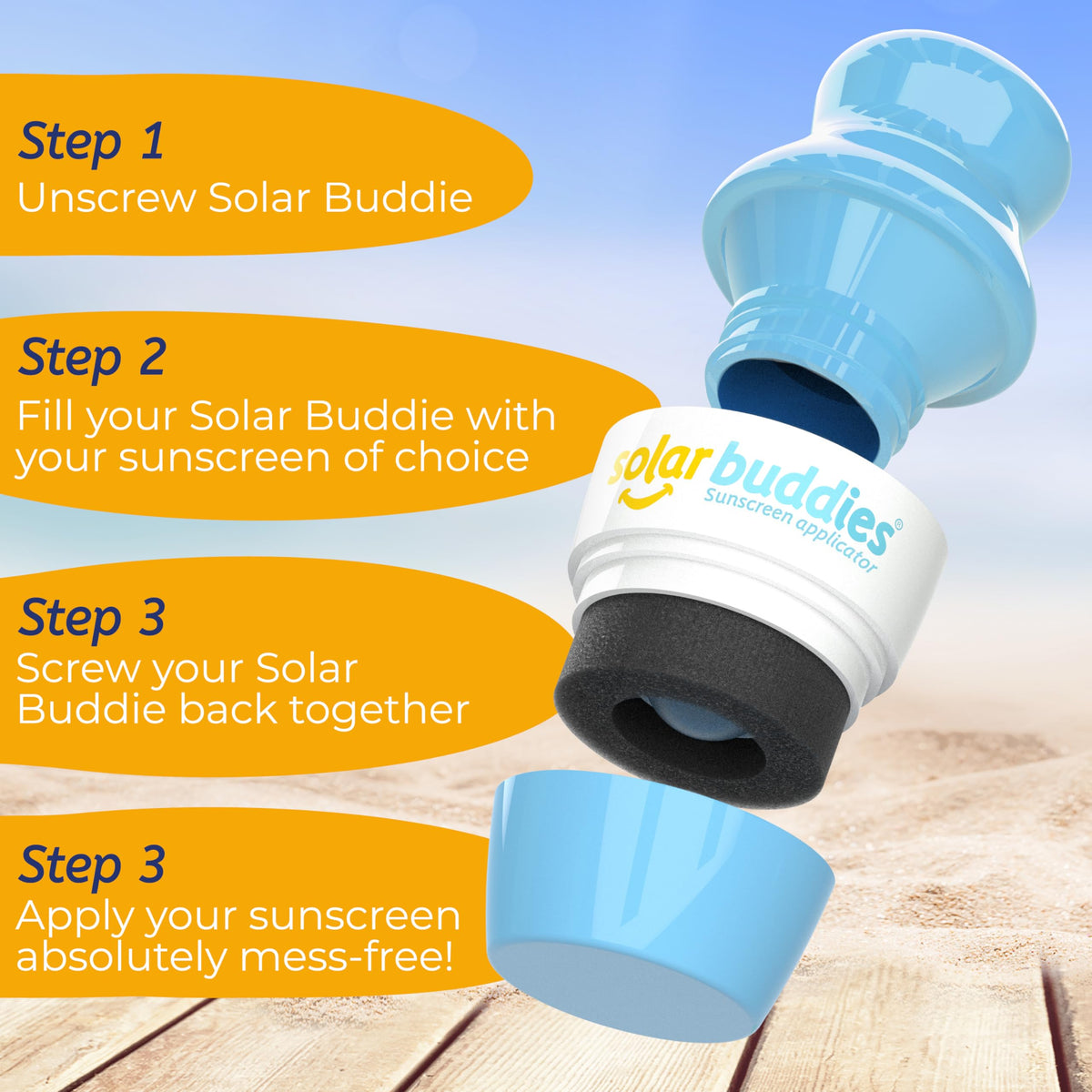 Solar Buddies open neck with 100ml fill indicator to meet carry-on limits