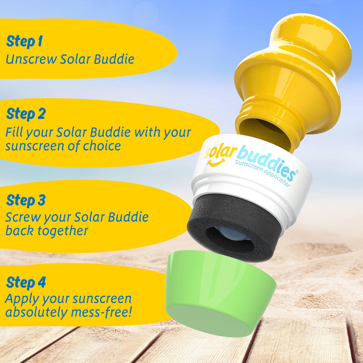 Solar Buddies being refilled with sunscreen for cost-effective reuse