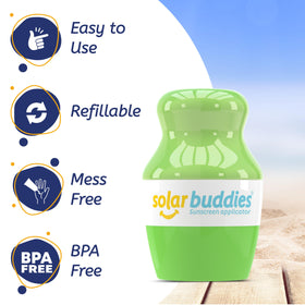 Solar Buddies travel size in hand demonstrating compact 3.4 fl oz convenience