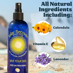 Solar Recover mist on forearm showing quick absorption and non-greasy hydration results