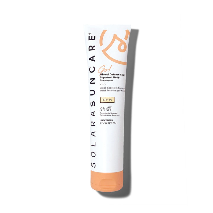 Solara Suncare front packaging showing SPF 50 and unscented benefit