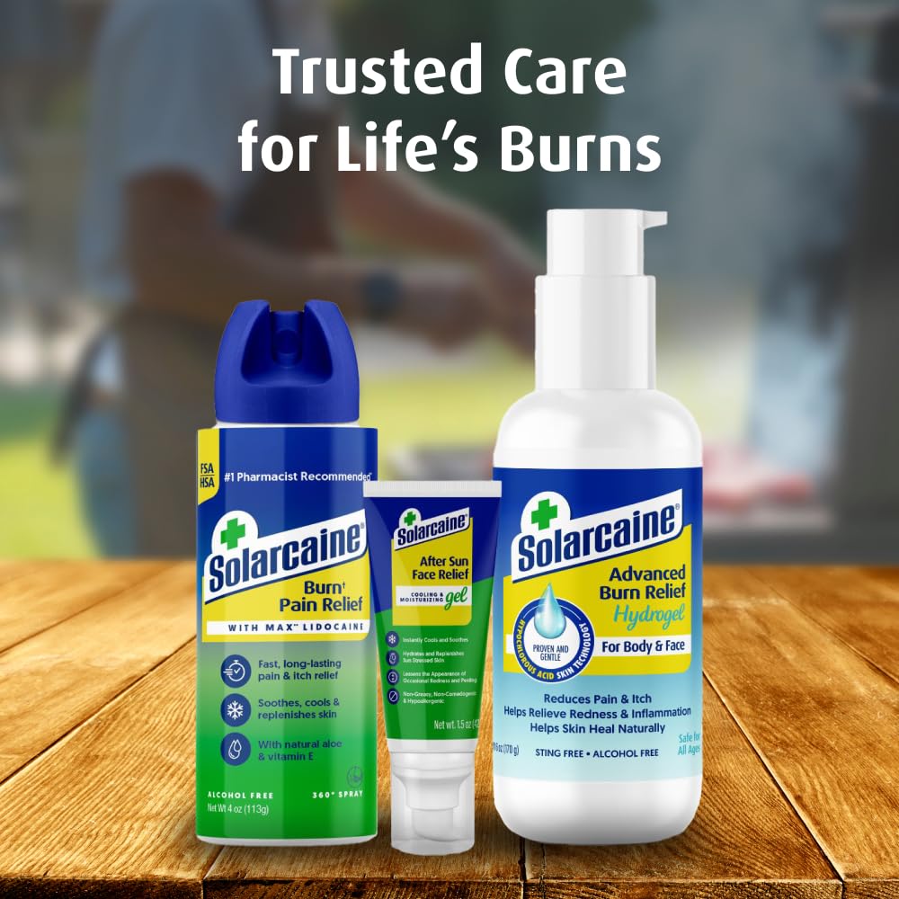 Solarcaine bottle with gel drop illustrating lightweight cooling action