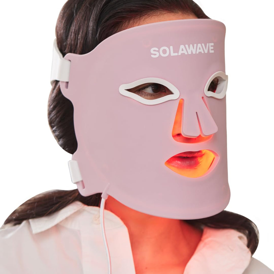 Solawave front view of mask showing full-face LED coverage and sleek design for efficient sessions