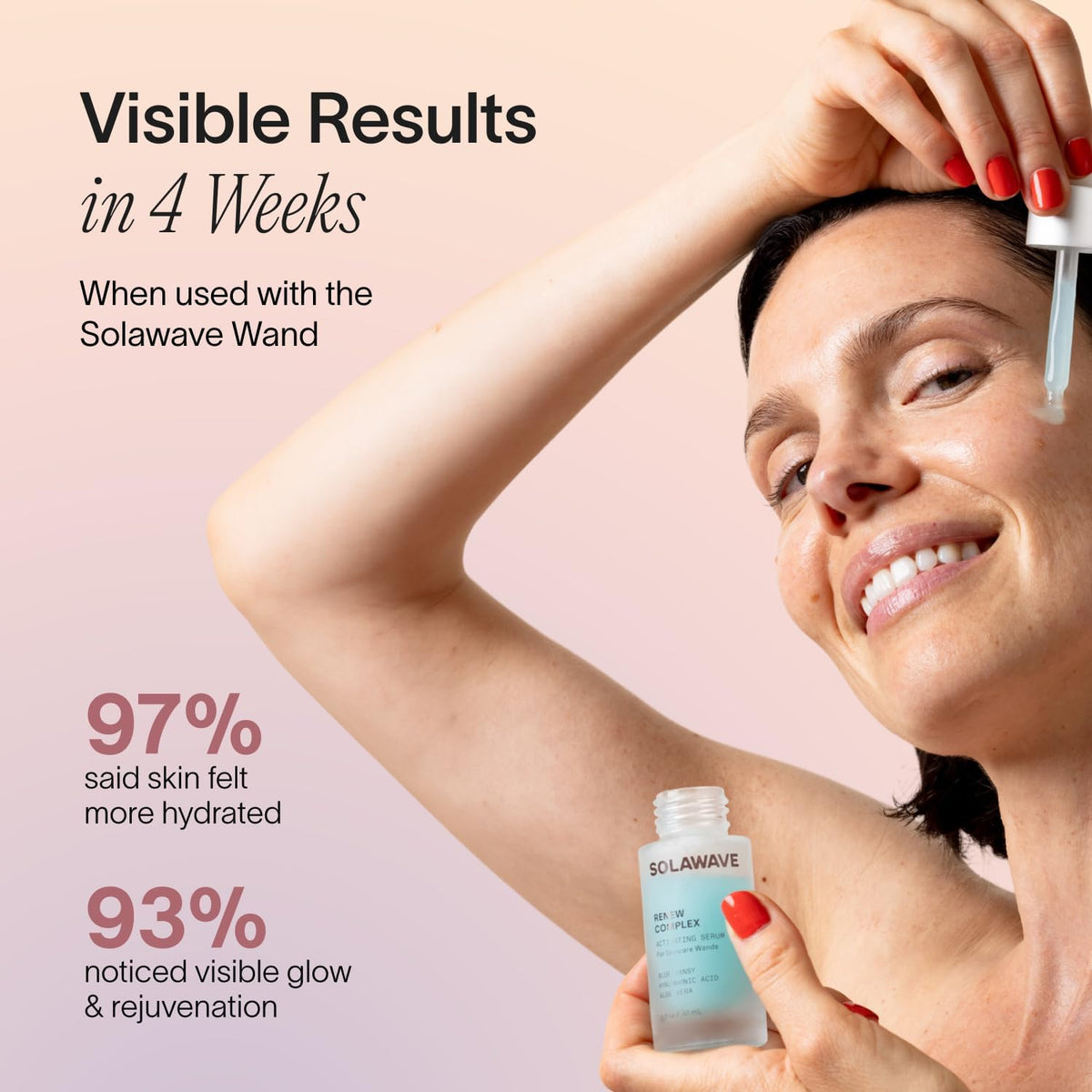 Solawave dropper dispensing serum showing controlled application benefit
