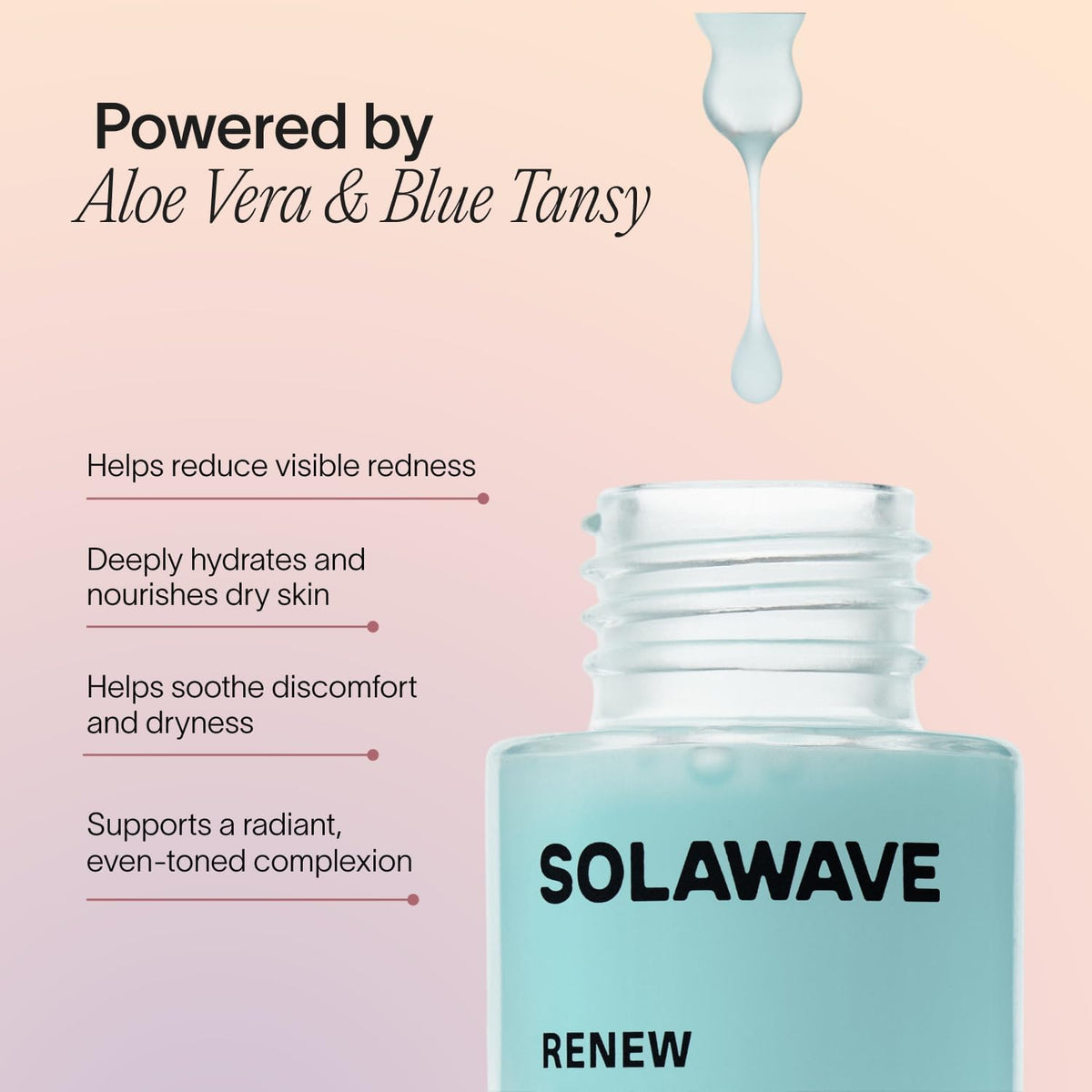 Solawave serum being smoothed on skin showing immediate hydration benefit