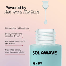 Solawave serum being smoothed on skin showing immediate hydration benefit