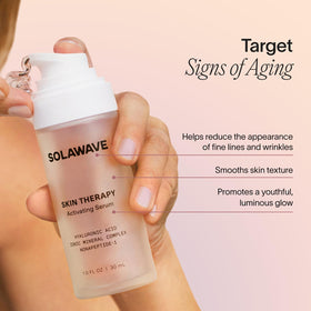 Solawave serum on wand head illustrating smooth glide during device use
