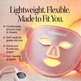 Solawave mask held in hand to show compact size and portability for everyday use