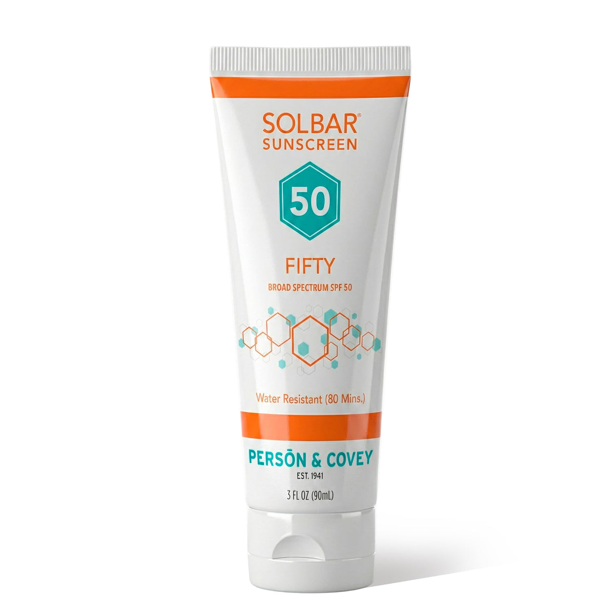 Solbar Fifty front packaging showing SPF 50 and travel size benefit