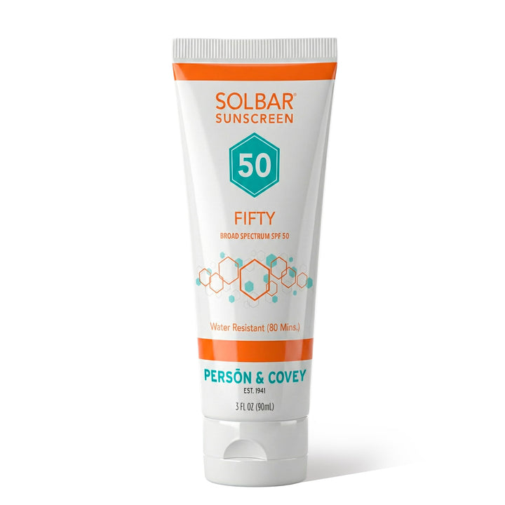 Solbar Fifty front packaging showing SPF 50 and travel size benefit