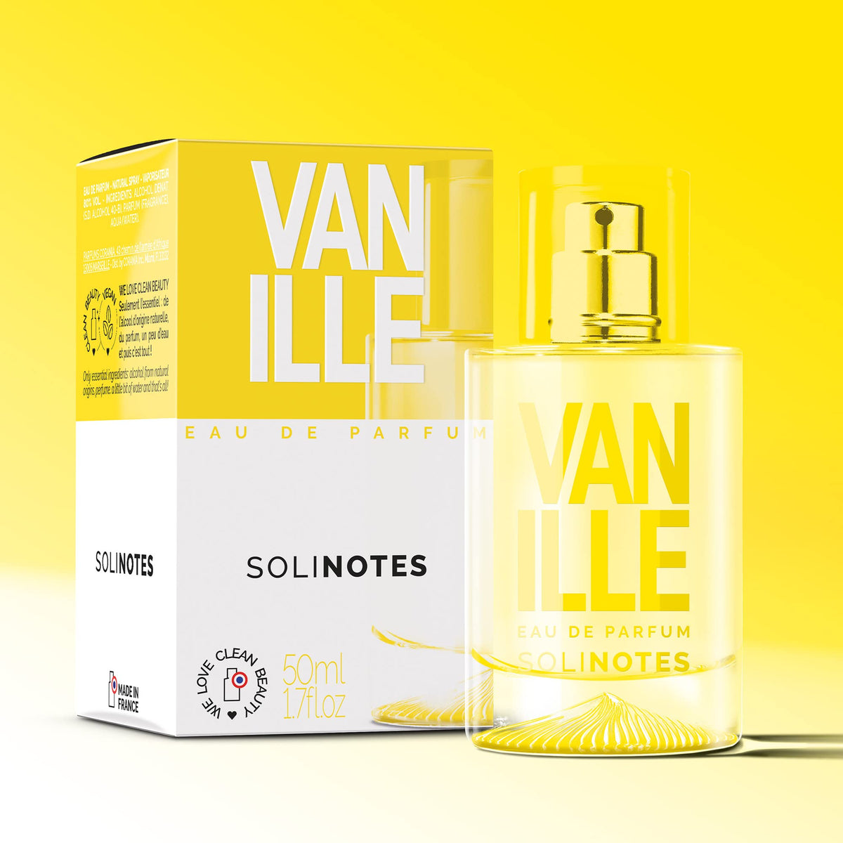 Solinotes angled bottle highlighting glass shape and spray nozzle benefit: easy application clarity