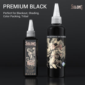 Swatch of Solong Tattoo Premium Black on skin showing deep, opaque coverage