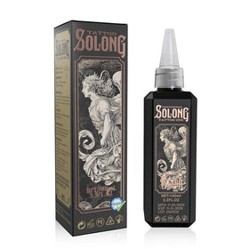 Solong Tattoo front bottle showing label and 100ml size for studio readiness