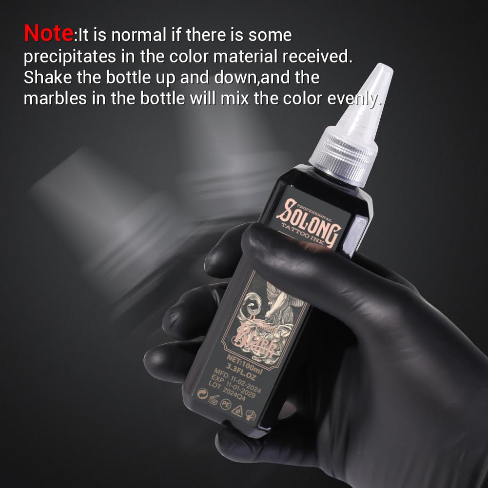 Solong Tattoo 100ml bottle next to credit card illustrating compact studio size